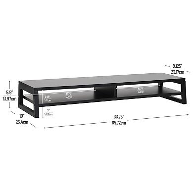 Mind Reader 2-Tier MDF Double Monitor Stand with Storage Shelf