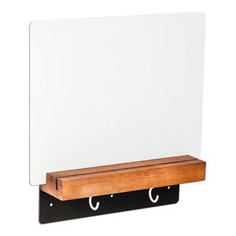 Mind Reader Whiteboard Glass Dry Erase Board with Wood Holder & Hooks
