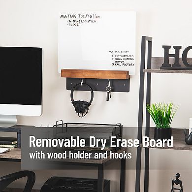 Mind Reader Whiteboard Glass Dry Erase Board with Wood Holder & Hooks