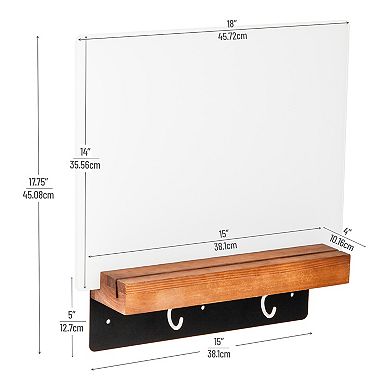 Mind Reader Whiteboard Glass Dry Erase Board with Wood Holder & Hooks