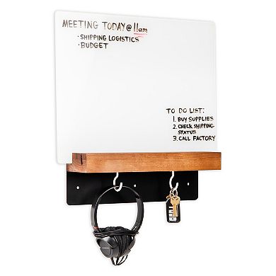 Mind Reader Whiteboard Glass Dry Erase Board with Wood Holder & Hooks