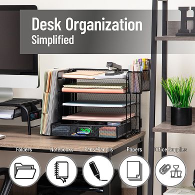 Mind Reader 4-Tray Desk Organizer with Drawer & 2 Pen Cups