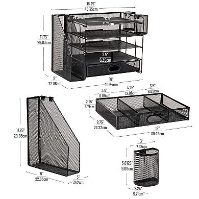 Mind Reader 4-Tray Desk Organizer with Drawer & 2 Pen Cups