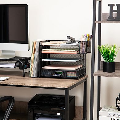 Mind Reader 4-Tray Desk Organizer with Drawer & 2 Pen Cups