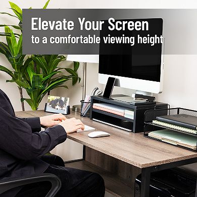 Mind Reader Monitor Stand with Phone Slot & Storage Shelf