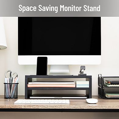 Mind Reader Monitor Stand with Phone Slot & Storage Shelf