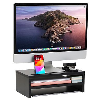 Mind Reader Monitor Stand with Phone Slot & Storage Shelf