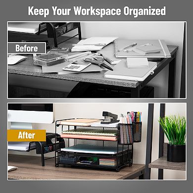 Mind Reader 3-Tray Desk Organizer with Drawer & 2 Pen Holders