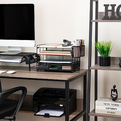 Mind Reader 3-Tray Desk Organizer with Drawer & 2 Pen Holders