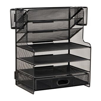 Mind Reader 6-Compartment Mesh Desk Organizer with Drawer & 2 Pen Cups