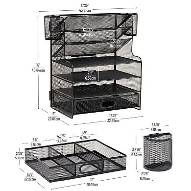 Mind Reader 6-Compartment Mesh Desk Organizer with Drawer & 2 Pen Cups