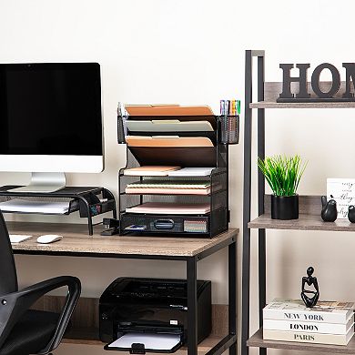 Mind Reader 6-Compartment Mesh Desk Organizer with Drawer & 2 Pen Cups