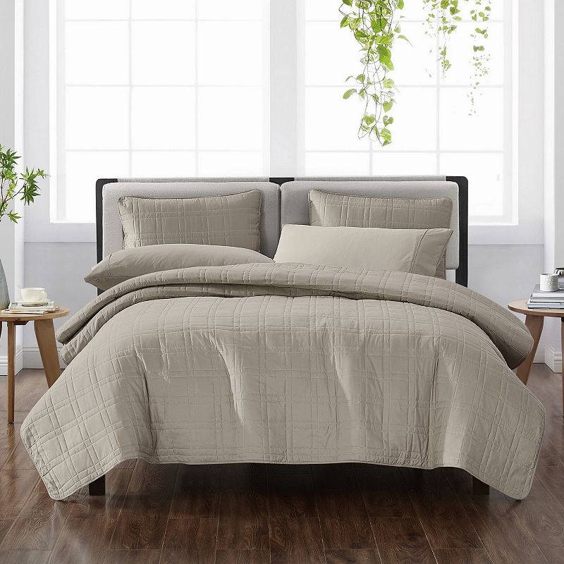 Cannon Heritage Solid Microfiber Quilt Set with Shams, Gray