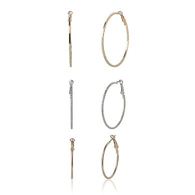 JS Jessica Simpson Mixed Metal Hoop Earring Set in Gold & Silver-Tone