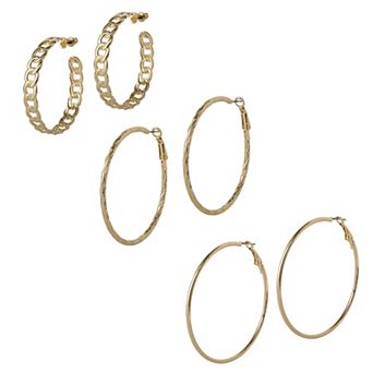 JS Jessica Simpson 3 pc Hoop and Chain Hoop Earring Set in Gold-Tone