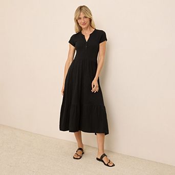 Relaxed Slub Henley Market Dress