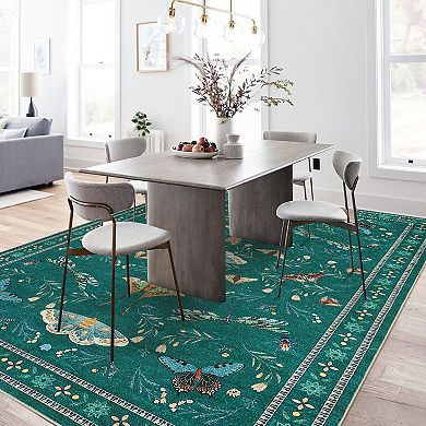 Washable Insect Area Rugs, Butterfly Botanical Boho Non Slip Stain-Resistant Runners Carpet