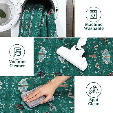 Washable Insect Area Rugs, Butterfly Botanical Boho Non Slip Stain-Resistant Runners Carpet