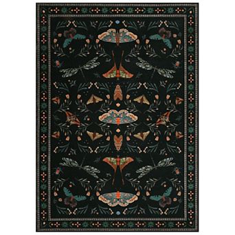 Washable Insect Area Rugs, Butterfly Botanical Boho Non Slip Stain-Resistant Runners Carpet