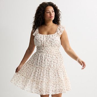 Juniors' Plus Size Mary & Mo Flutter Strap Dress