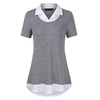 Women's Short Sleeved Color Blocked Collared Shirt Casual Work Top