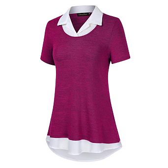 Women's Short Sleeved Color Blocked Collared Shirt Casual Work Top