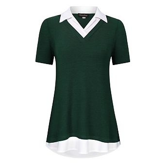 Women's Plus Size Short Sleeve Casual V-neck Color Blocked Work Shirt