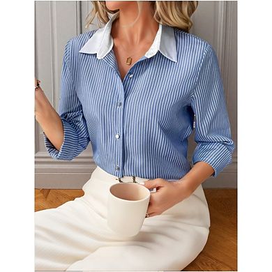 Women's Button Down Shirt Classic Long Sleeve Collared Tops Work Office Blouse