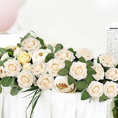 50Pcs Rose Artificial Flowers, Cream White Fake Roses for Decorations, Real Touch Beige Foam Rose