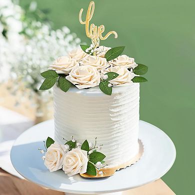 50Pcs Rose Artificial Flowers, Cream White Fake Roses for Decorations, Real Touch Beige Foam Rose