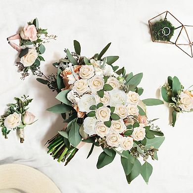 50Pcs Rose Artificial Flowers, Cream White Fake Roses for Decorations, Real Touch Beige Foam Rose