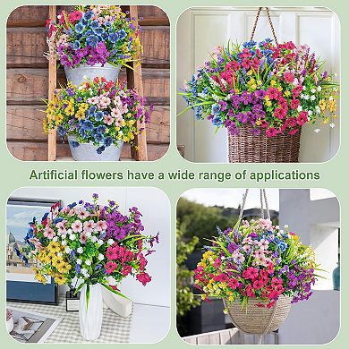 24 Bundles Artificial Flowers for Outdoors Multicolor Fake Flowers Plastic Plants Faux Lavender UV