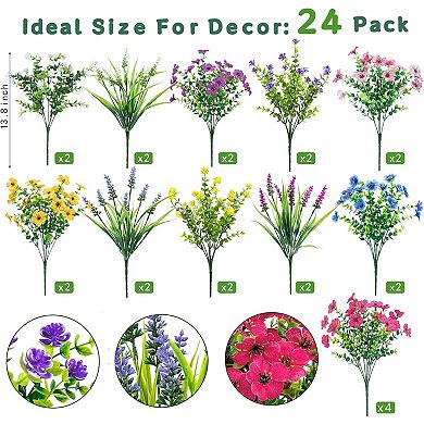 24 Bundles Artificial Flowers for Outdoors Multicolor Fake Flowers Plastic Plants Faux Lavender UV