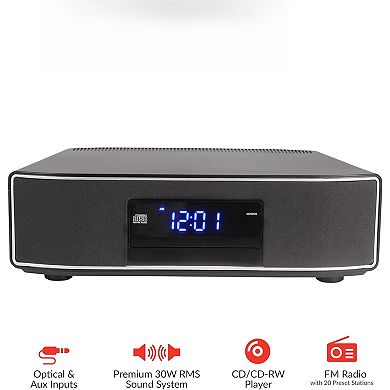 30W RMS Bluetooth Speaker with CD Player, FM Radio, Optical Input & IR Remote