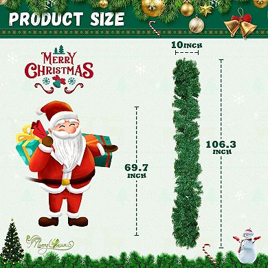 9 ft Christmas Green Garland, Premium Quality Greenery Twist Wreath Artificial Plant, Xmas