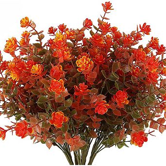 8 Bundles Artificial Fall Flowers No Fade Faux Autumn Plants, Fake Indoor Outdoor Greenery