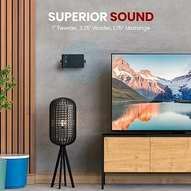 3-Way Indoor Outdoor Speaker System - 3. 5 Inch 200W Pair of Mini Box Ceiling Wall Mount