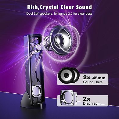 Computer Speakers, RGB Speakers, Gaming Speakers Full Screen LED Breathing Light, Channel Stereo