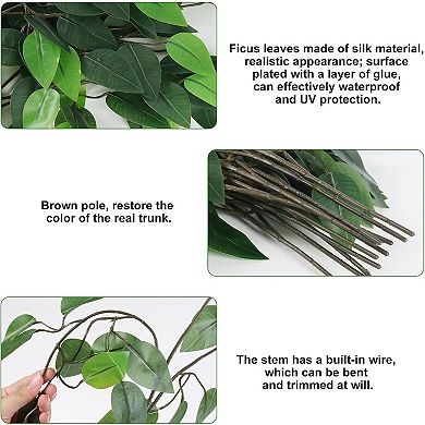 24PCS Artificial Ficus Leaves Branches Faux Ficus Tree Branches Artificial Greenery Silk