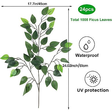 24PCS Artificial Ficus Leaves Branches Faux Ficus Tree Branches Artificial Greenery Silk