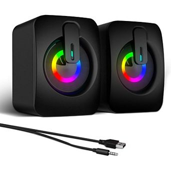 RGB Computer Speakers, USB-Powered PC Speakers with 7-Color LED Backlight