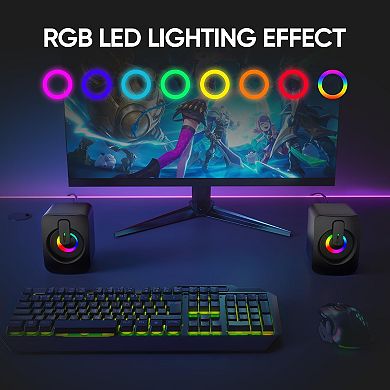 RGB Computer Speakers, USB-Powered PC Speakers with 7-Color LED Backlight