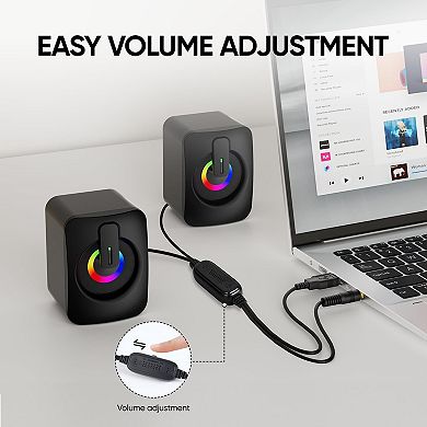 RGB Computer Speakers, USB-Powered PC Speakers with 7-Color LED Backlight