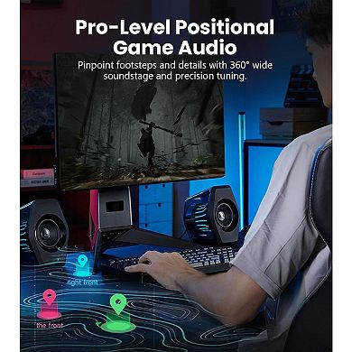 RGB Gaming Speakers: 64W Peak Power, 270° Light Sync, Bluetooth 5.4/USB-C/AUX, Multi-Mode