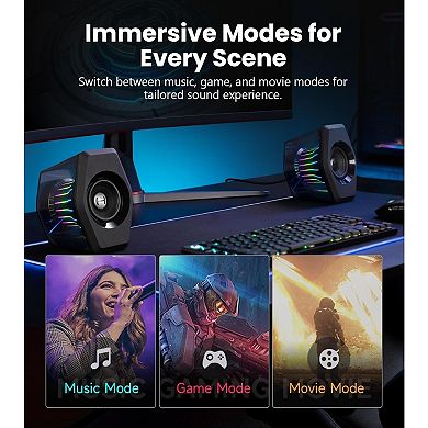 RGB Gaming Speakers: 64W Peak Power, 270° Light Sync, Bluetooth 5.4/USB-C/AUX, Multi-Mode