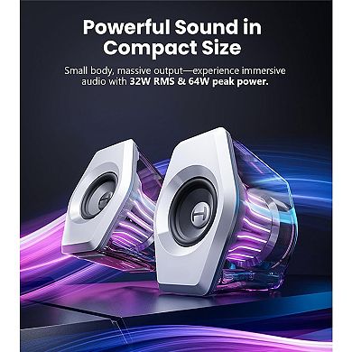 RGB Gaming Speakers: 64W Peak Power, 270° Light Sync, Bluetooth 5.4/USB-C/AUX, Multi-Mode