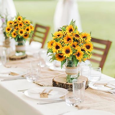 Artificial Sunflower Bouquets, 2 Bunches Fake Flowers for Outdoors Baby Shower Home Wedding Fall