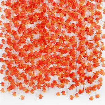 Fall Leaf Garland for Room Decor(12 Pack), Artificial Maple Leaves, Autumn Hanging Vines Red Ivy