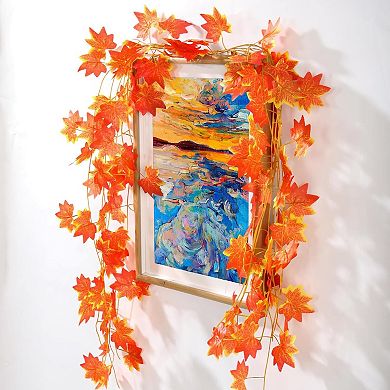 Fall Leaf Garland for Room Decor(12 Pack), Artificial Maple Leaves, Autumn Hanging Vines Red Ivy