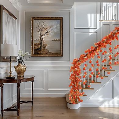 Fall Leaf Garland for Room Decor(12 Pack), Artificial Maple Leaves, Autumn Hanging Vines Red Ivy